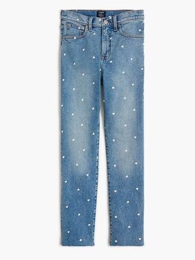 J. Crew Light Blue Heart Print Straight Jeans Size 28